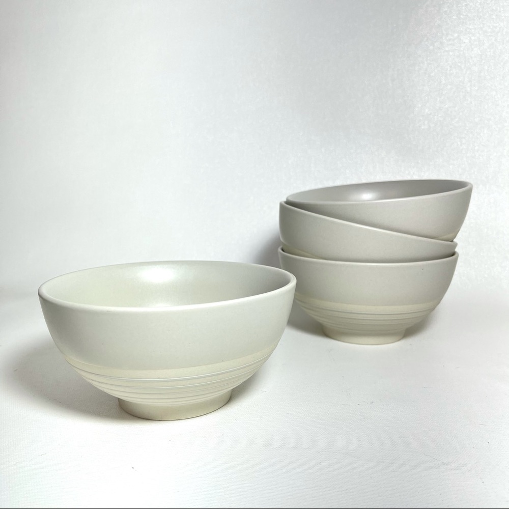 Set of 4 Canvas Home Clef Stripe Cereal Bowl Light Grey 5.5”
